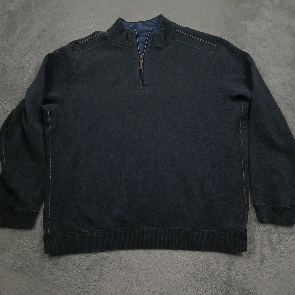 Tommy Bahama Sweater Mens Large Gray Reversible 1/4 Zip Pullover Casual